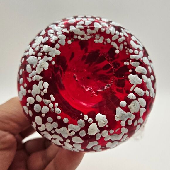 Pilgrim Glass Mini Pitcher Red Cranberry White Splatter Handle Spout Vintage - Picture 5 of 10